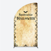 Aperturee - Aperturee Spooktacular Halloween Half Moon Arch Backdrop Vintage Gothic Border with Bats Old Parchment Paper Themed Party Decor